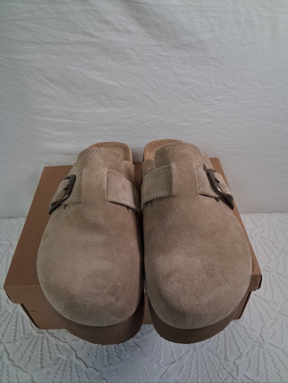 Cushionaire New Platform Suede Mule with Buckle in Taupe - Picture 8 of 17